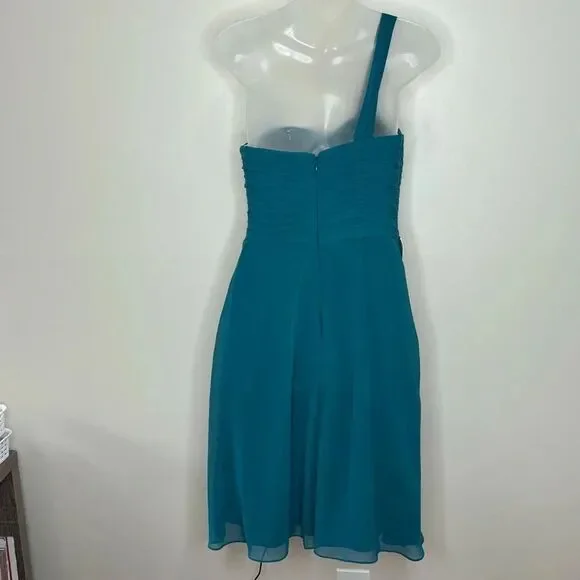 Azazie Madalynn Bridesmaid Dress one shoulder Peacock NWT Size A4 ruffle detail - Picture 5 of 8